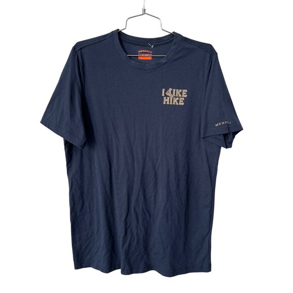 Merrell Graphic T Shirt Size Large I Like Hike Crewneck Short Sleeve Navy Blue - Picture 1 of 7